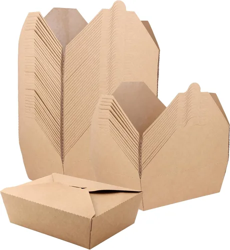 Miniatura 9 de JEUIHAU Paquete de 50 cajas de 45 onzas de papel kraft marrón para llevar, recipientes chinos para llevar, resistentes a fugas y grasa