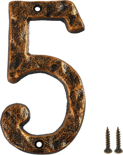 Número de casa HILAZA 5 para exterior, número de dirección de casa de 5.5 pulgadas de hierro fundido, número de casa de metal número 5