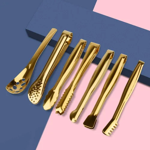 Miniatura 3 de Picowe Juego de 7 mini cucharas de servir, pinzas de aperitivos de 6 pulgadas, pinzas pequeñas de hielo de azúcar para barra de té, café, acero
