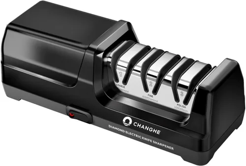 Miniatura 6 de Afilador de cuchillos eléctrico de 3 etapas, 100% abrasivos de diamante con guía de ángulo de precisión de 15°, para afilar y pulir cuchillos