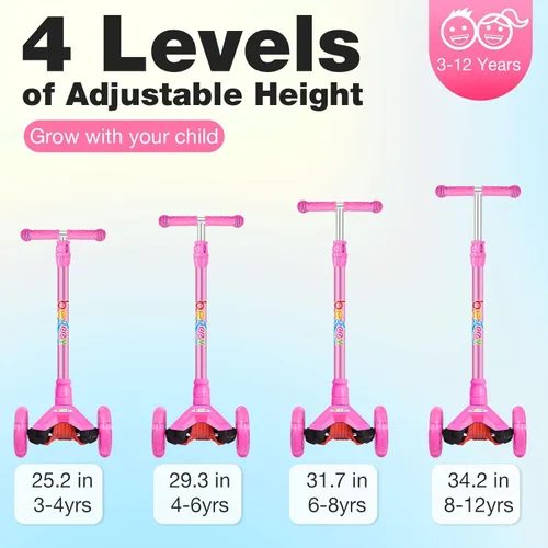 Miniatura 3 de BELEEV Patinetes para Niños de 3 Ruedas Patinete de Empuje para Niños Pequeños Niñas y Niños, 4 Alturas Ajustables, Inclinarse para Dirigir, Ruedas
