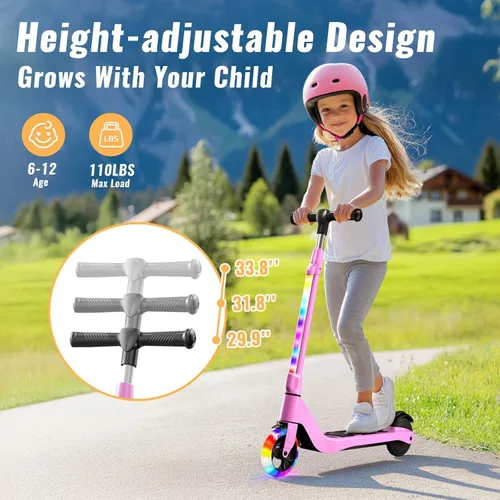Miniatura 4 de LIEAGLE Patinete Eléctrico para Niños de 6-12 Años, Plataforma con Luces LED, Patinetes para Niños con Manillar de 3 Niveles de Ajuste hasta 36 Rosa