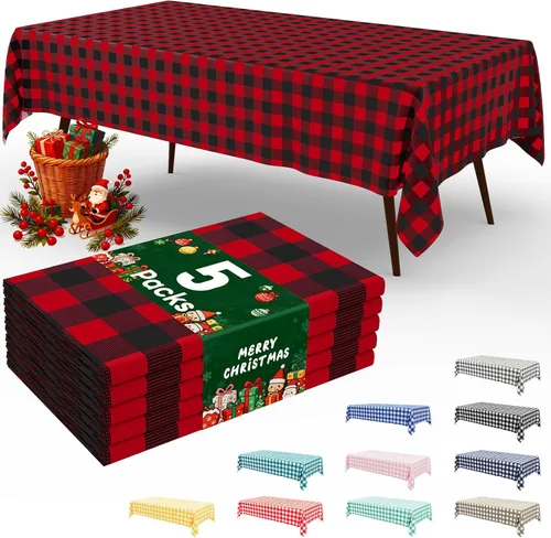 Miniatura 14 de misaya 3 paquetes de manteles desechables de búfalo, mantel de plástico impermeable de 54 x 72 pulgadas, manteles rectangulares a cuadros caqui