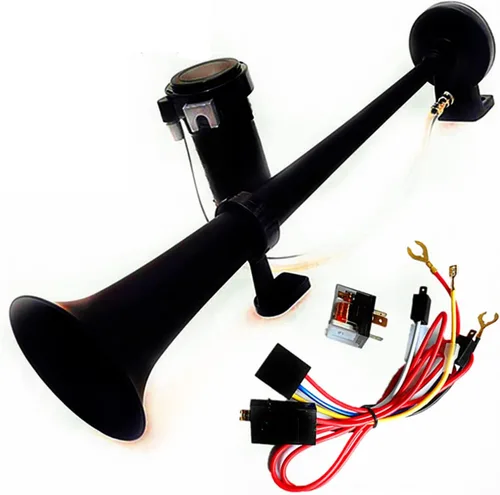 Bocina de aire de 12 V 150 DB Bocina de coche 17.7 in Altavoz de coche Negro Cromo Zinc Trompeta simple Bocina súper fuerte con bomba de aire Bocina