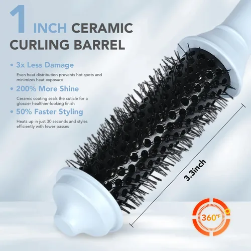 Miniatura 3 de Cepillo redondo calentado de doble voltaje, mini cepillo térmico para dar volumen y rizos pequeños, rizador de viaje de 1 pulgada para cabello
