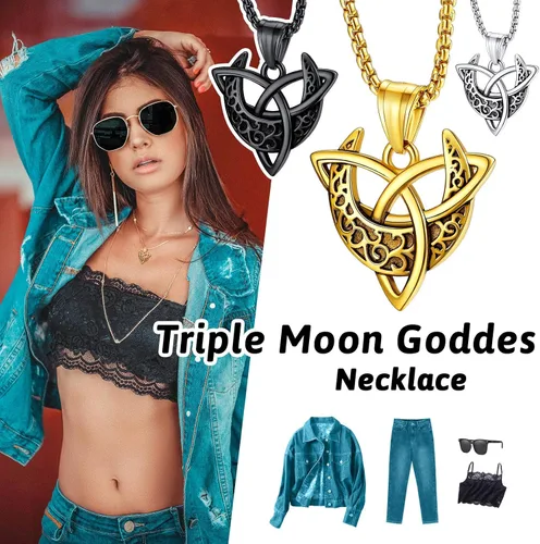 Miniatura 5 de FaithHeart Collar de triple diosa de la luna de acero inoxidablechapado en oro de 18 quilates joyería Wiccan para mujer con delicado embalaje