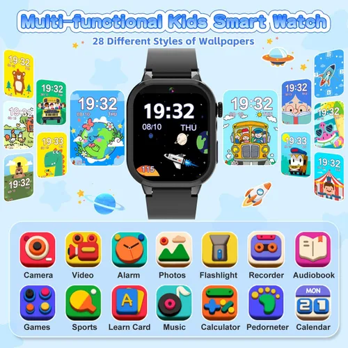 Miniatura 2 de MOFGDNI Reloj inteligente para niños con 39 juegos, cámara incorporada, grabadora de video, alarma, calculadora, podómetro y varios fondos