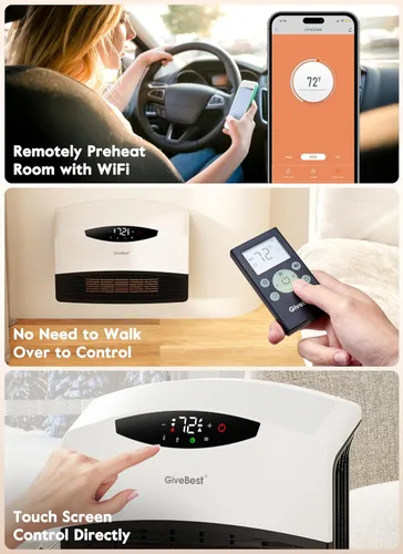 Miniatura 4 de GiveBest Calentador de pared eléctrico, calentador de pared inteligente de 1500 W para baño, calentadores de pared con termostato, control remoto