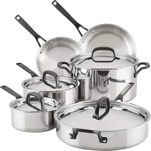 Miniatura 11 de KitchenAid Sartén para saltear de inducción de acero inoxidable revestido de 5 capas con tapa, 5 cuartos de galón, acero inoxidable pulido