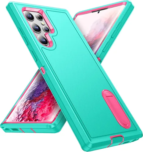 Miniatura 12 de Funda para Samsung Galaxy S22 Ultra con función atril, 3 capas de grado militar, funda protectora de silicona resistente a prueba de golpes