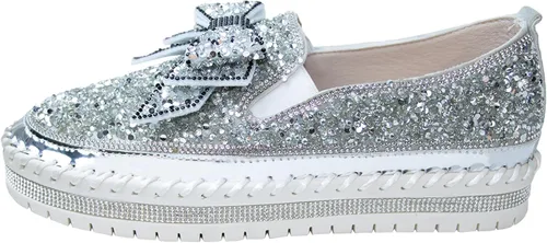 Zapatos deportivos de plataforma con diamantes de imitación y purpurina para mujer, con bonito lazo, cómodos, mocasines planos, zapatos casuales
