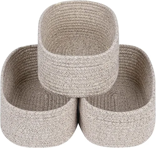 CubesLand Cesta rectangular de organización/almacenamiento, cestas tejidas de cuerda de algodón natural para organizar, cesta pequeña para niños,