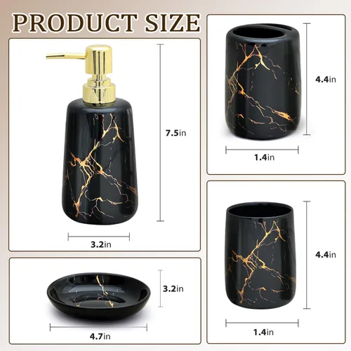 Miniatura 2 de CERBIOR Juego de accesorios de baño, 4 piezas de accesorios de cerámica para decoración de baño, incluye soporte para cepillos de dientes, taza