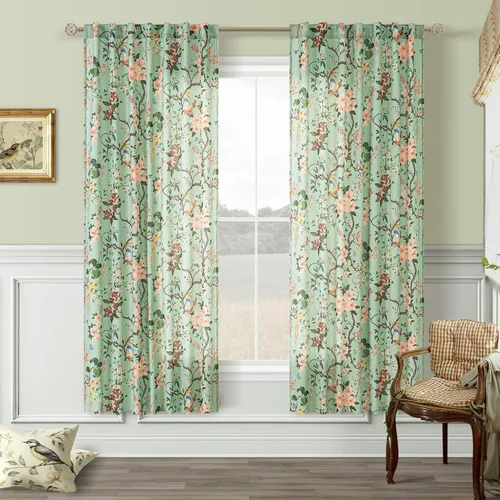 Miniatura 55 de Cortinas de lino florales azules y amarillas, estilo vintage, bohemio, de 63 pulgadas, 2 paneles con pestaña trasera para sala de estar
