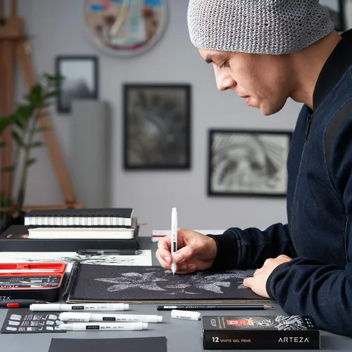 Miniatura 6 de ARTEZA Bolígrafos de gel blancos, paquete de 3, bolígrafos blancos para artistas, ideales para dibujar y escribir