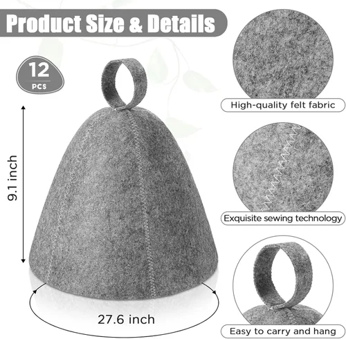 Miniatura 2 de Jiuguva Sombreros de sauna de lana, sombrero ruso para sauna, sombreros de sauna para mujeres, accesorios de ducha de sauna (gris, 12 piezas)