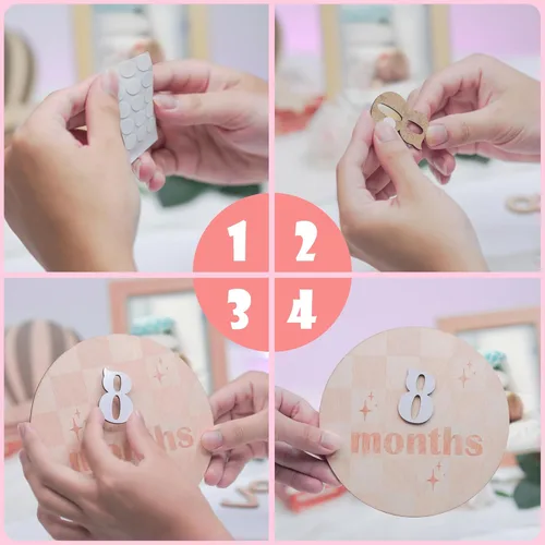 Miniatura 6 de Tarjetas mensuales de hitos para bebés - Discos mensuales de hitos de madera - Accesorios para fotografía de recién nacidos para documentar el Disco
