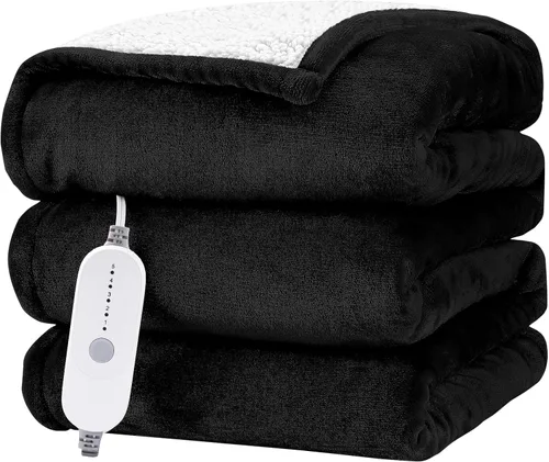 Manta eléctrica térmica HYLEORY de 50"x60" de forro polar suave y franela con 5 niveles de calefacción y temporizador de 3 horas con apagado