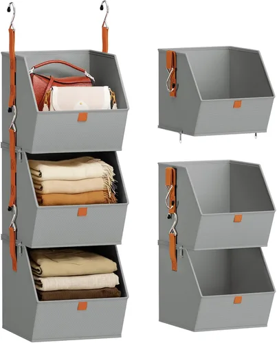 Miniatura 9 de Homsorout Organizador colgante de armario de 4 niveles, estantes colgantes para ropa, sistema de armario que ahorra espacio, contenedores de Beige