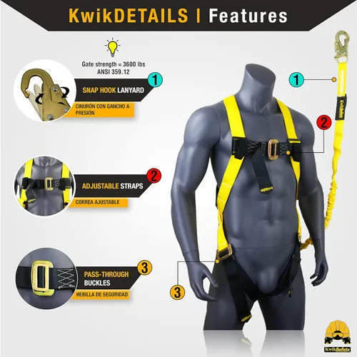 Miniatura 3 de KwikSafety - SCORPION Safety Harness [w/Attached 6ft Lanyard] Safety Harness Fall Protection Kit ANSI OSHA Estándar