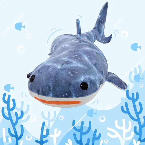 Miniatura 7 de Tezituor Tiburón ballena gigante de 4 pies de peluche, peluche de tiburón en forma de S para niños y niñas, almohada de cuerpo de tiburón ballena