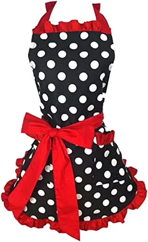 Miniatura 7 de Delantales de cocina para mujer, retro, vintage, niña, lunares, cocina, pinafore Navidad, delantal, vestido, punto blanco