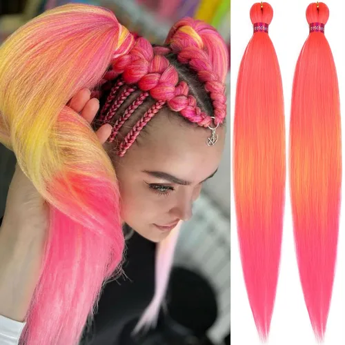 Miniatura 36 de Cabello trenzado verde con lentejuelas de 26 pulgadas, preestirado, trenzas de textura Yaki, extensiones de cabello pre plumadas, 3 paquetes, fácil