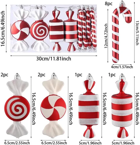 Miniatura 2 de 14 piezas de adornos colgantes de bastón de caramelo y piruleta navideños, manualidades colgantes de bastón de caramelo para árbol de Navidad