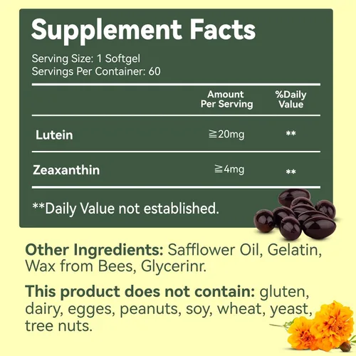 Miniatura 2 de Luteína para ojos, luteína 20 mg, suplementos de luteína y zeaxantina, suplementos para los ojos, alivio de la fatiga ocular y apoyo para la salud