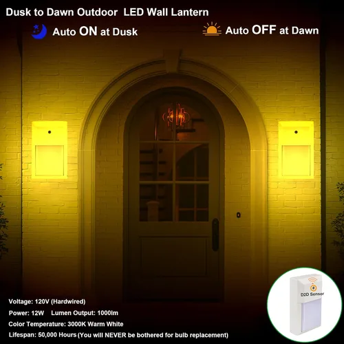 Miniatura 4 de LIT-PaTH Farol de pared LED para exteriores, aplique de pared del atardecer al amanecer para iluminación de porche de 3000 K, 12 W, 1000 lúmenes