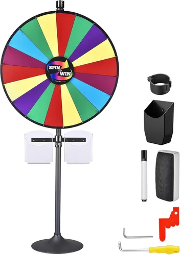 Miniatura 13 de WinSpin Rueda de premio resistente de 36 pulgadas, doble uso, ajustable, soporte de mesa y piso, rueda grande de la fortuna con marcador de borrado