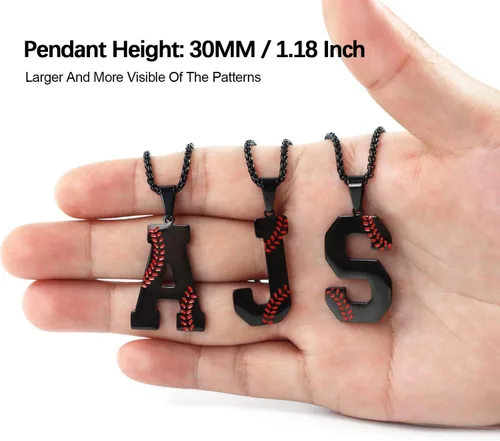 Miniatura 2 de Collar con inicial de béisbol para niños y hombres, collares de letra A-Z, cadena de acero inoxidable con accesorios, dije deportivo, regalo