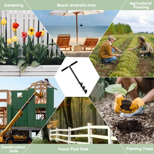 Miniatura 6 de Excavadora manual de agujeros para postes – Taladro de jardín de tierra de 24 x 4 pulgadas con guantes, mango antideslizante, broca en espiral