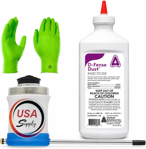 Polvo Dfense: insecticida listo para usar, control de hasta 8 meses. Incluye USA Supply Puffer