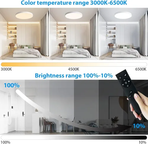 Miniatura 2 de Lámpara de techo LED redonda de 19.7 pulgadas, lámpara de techo de montaje empotrado regulable de 36W con control remoto, lámpara de techo moderna