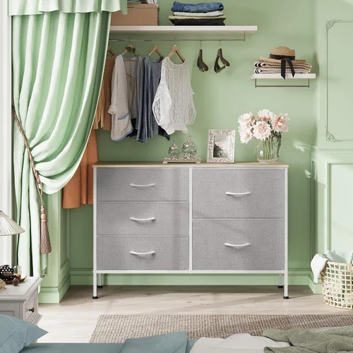 Miniatura 4 de WLIVE - Cómoda para dormitorio con 5 cajones, cómodas anchas para dormitorio con organizadores de cajones, cómoda con cajones, cómoda de tela