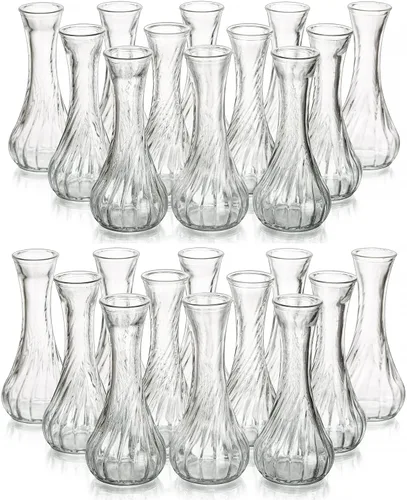 Miniatura 8 de Hewory Juego de 12 jarrones de cristal pequeños para flores, jarrones transparentes a granel, bonitos jarrones de vidrio para centros de mesa, mini