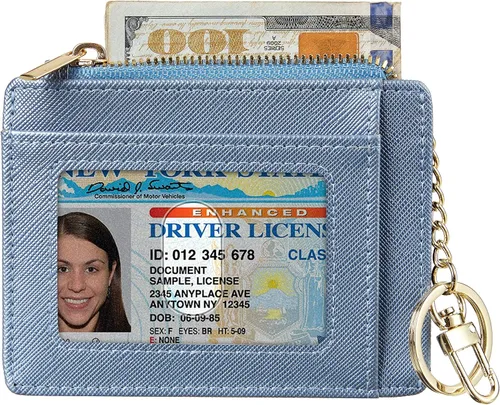 Miniatura 4 de Sodsay Estuche para tarjetas, cartera delgada con bolsillo frontal, para mujer, sujetatarjetas con llavero
