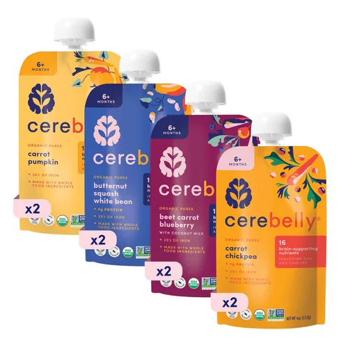 Miniatura 27 de Cerebelly Paquete variado de bolsas de comida orgánica para bebés, purés de verduras y frutas, 16 nutrientes, sin azúcar añadido, fibra y sin OMG, 4