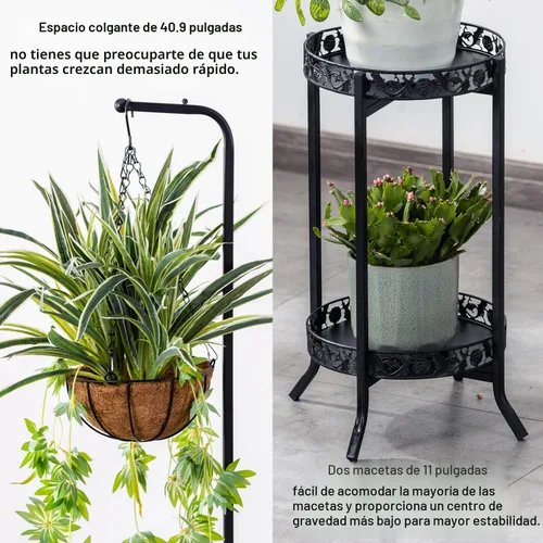 Miniatura 5 de COPREE - Soporte colgante de 2 niveles para plantas, estante de hierro que ahorra espacio, organizador de macetas, estante para exhibir múltiples