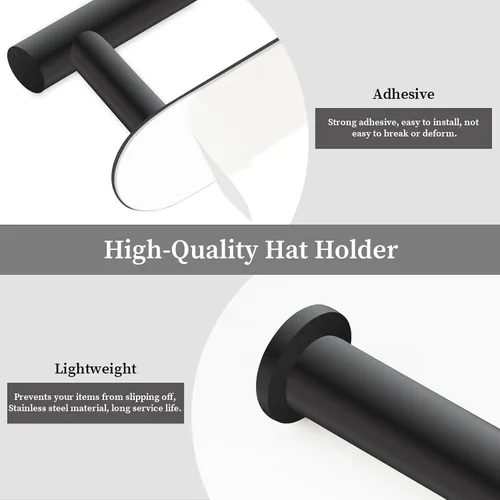 Miniatura 3 de Eiito Percheros para gorras de béisbol, ganchos adhesivos para sombreros para pared, percha de gorra de béisbol de acero inoxidable (negro)