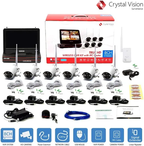 Miniatura 6 de Crystal Vision CVT9608E-3010W Sistema de vigilancia inalámbrico True HD todo en uno NVR CCTV con disco duro de 2 TB, monitor y enrutador integrados