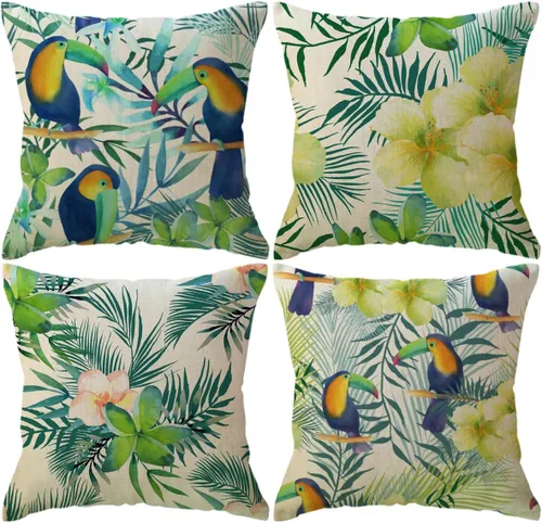 Miniatura 8 de ULOVE LOVE YOURSELF Fundas de almohada decorativas para el hogar, patrón de flamenco y hojas de flores tropicales, fundas de cojín de verano de 18 x