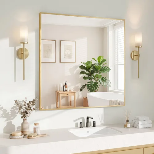 Miniatura 43 de Koonmi Espejo de pared rectangular negro, espejo de baño de 24 x 32 pulgadas, espejo de tocador con marco de aluminio para entrada, sala de estar