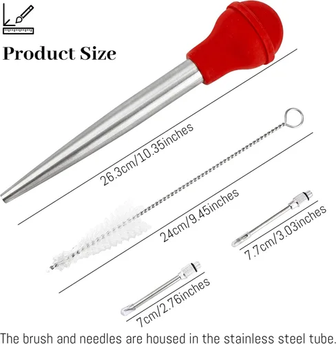Miniatura 3 de Jeringa de pavo para cocinar, inyector grande de carne de acero inoxidable, con cepillo de limpieza y 2 agujas de adobo, color rojo