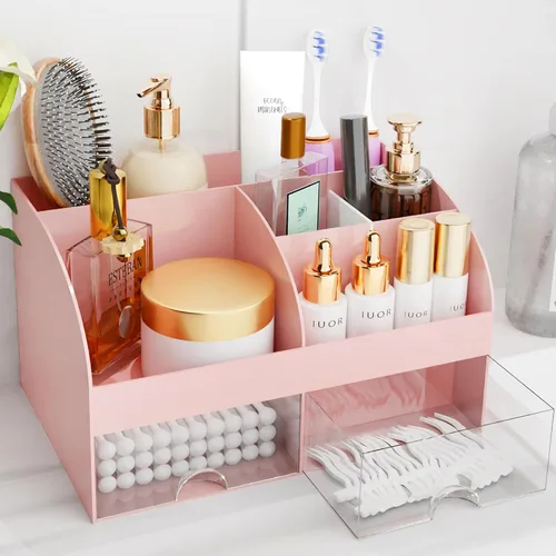 Miniatura 14 de Organizador de maquillaje con cajones, almacenamiento de cosméticos para tocador y encimera de baño, soporte de belleza para lápiz labial y brochas