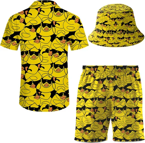 Miniatura 3 de ifamawlea Conjunto de 2 piezas para hombre, camisa hawaiana, pantalones cortos, camisa con botones y pantalones cortos con sombreros de pescador
