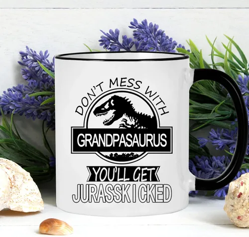 Miniatura 4 de Taza con texto en inglés «Don't Mess With Grandpasaurus You'll Get Jurasskicked», regalos de cumpleaños para el día del padre para el abuelo