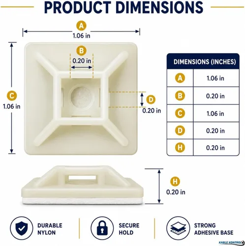 Miniatura 3 de Kable Kontrol Soportes para bridas de cremallera, 1 pulgada cuadrada, blanco natural, 100 unidades, cuadrados de montaje multiusos con respaldo