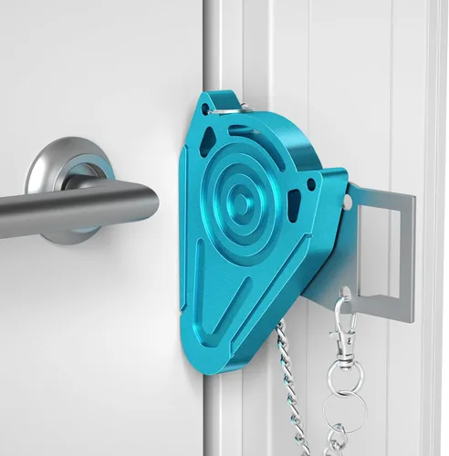 Cerradura de puerta portátil de metal para seguridad de habitación de hotel de viaje, cerraduras de puerta de hotel para seguridad de viajeros, Azul